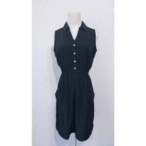 Alfani sleeveless black button-front dress sz 4 minimalist office weekend